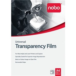 NOBO UNIVERSAL TRANSPARENCY FILM A4 INKJET AND LASER PACK OF 25