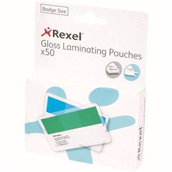REXEL LAMINATING POUCHES BADGE CARD 67 X 98MM 180 MICRON GLOSS PACK OF 50