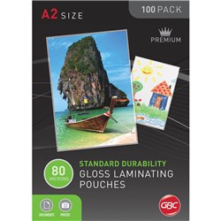 GBC LAMINATING POUCHES A2 80 MICRON GLOSS PACK OF 100