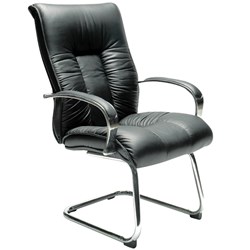 SYLEX BIG BOY CANTILEVER VISITOR CHAIR MEDIUM BACK WITH ARMS BLACK LEATHER