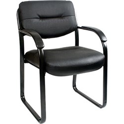 CORKMAN VISITOR CHAIR BLACK STEEL FRAME PADDED ARM RESTS BLACK PU SEAT AND BACK