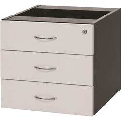 LOGAN FIXED PEDESTAL 3 DRAWER 476 X 470D X 450MMH WHITE AND IRONSTONE
