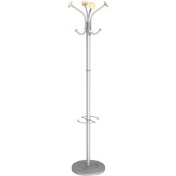 ALBA STILY COAT RACK 8 HOOK SILVER METAL STAND WITH WOODEN HOOK KNOBS