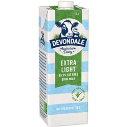 DEVONDALE UHT LONG LIFE EXTRA LIGHT MILK 1 LITRE PACK OF 10