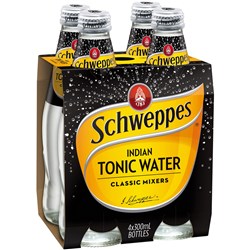 SCHWEPPES INDIAN TONIC WATER CLASSIC MIXERS 300ML GLASS BOTTLE PACK OF 4