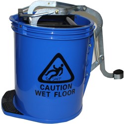 CLEANLINK HEAVY DUTY PLASTIC MOP BUCKET METAL WRINGER 16 LITRES BLUE