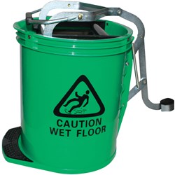 CLEANLINK HEAVY DUTY PLASTIC MOP BUCKET METAL WRINGER 16 LITRES GREEN