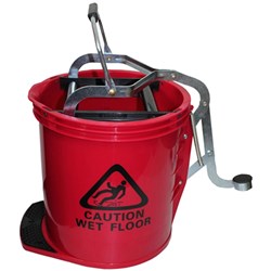 CLEANLINK HEAVY DUTY PLASTIC MOP BUCKET METAL WRINGER 16 LITRES RED