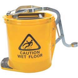 CLEANLINK HEAVY DUTY PLASTIC MOP BUCKET METAL WRINGER 16 LITRES YELLOW