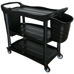CLEANLINK UTILITY TROLLEY 3-TIER TROLLEY WITH TWO BUCKETS BLACK
