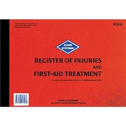 ZIONS RIFA REGISTER OF INJURIES & FIRST AID TREATMENT A4 BOOK 50 PAGE