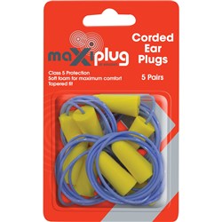 MAXISAFE MAXIPLUG EAR PLUGS DISPOSABLE CORDED 26DB YELLOW AND BLUE PACK OF 5 PAIRS