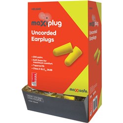 MAXISAFE MAXIPLUG EAR PLUGS DISPOSABLE UNCORDED 26DB YELLOW BOX OF 200 PAIRS