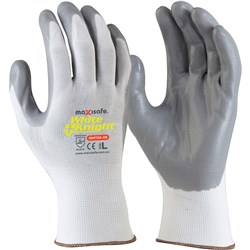 MAXISAFE WHITE KNIGHT NITRILE PALM GLOVES WHITE AND GREY EXTRA SMALL