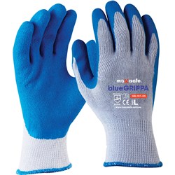 MAXISAFE BLUEGRIPPA GLOVES LATEX DIPPED PALM AND KNITTED POLY COTTON LARGE BLUE