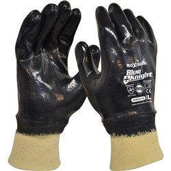MAXISAFE BLUE KNIGHT NITRILE FULLY DIPPED GLOVES WITH KNIT WRIST MEDIUM BLACK