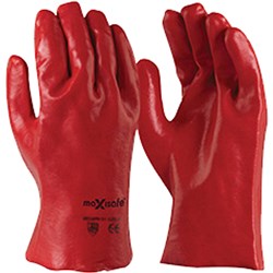MAXISAFE GAUNTLET SINGLE DIPPED GLOVES 27CM RED