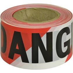 MAXISAFE BARRICADE / BARRIER TAPE DANGER 75MM X 100M BLACK ON RED/WHITE
