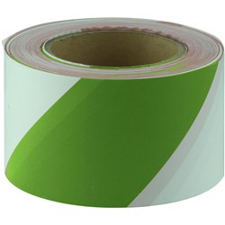 MAXISAFE BARRICADE / BARRIER TAPE 75MM X 100M GREEN AND WHITE