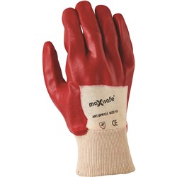 MAXISAFE PVC SINGLE DIPPED GLOVES WITH KNITTED WRIST 26CM RED