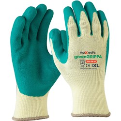 MAXISAFE GREENGRIPPA GLOVES LATEX DIPPED PALM AND KNITTED POLY COTTON LARGE GREEN