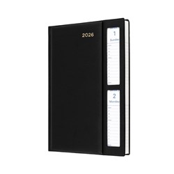 COLLINS BELMONT DESK DIARY A5 2 DAYS TO PAGE WINDOW FACED BLACK