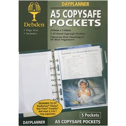 DEBDEN DAYPLANNER REFILL COPYSAFE POCKETS 5PK A5 216X140MM DESK EDITION