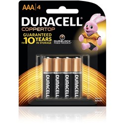 DURACELL COPPERTOP ALKALINE BATTERY SIZE AAA PACK OF 4