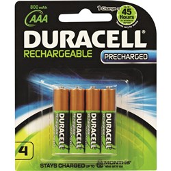 DURACELL RECHARGEABLE 900MAH BATTERY SIZE AAA PACK OF 4