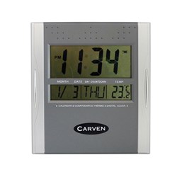 CARVEN DESK OR WALL CLOCK 21CM WIDE WITH DATE AND TEMPERATURE SILVER