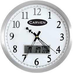 CARVEN WALL CLOCK 35CM DIAMETER WITH LCD DATE ALUMINIUM FRAME