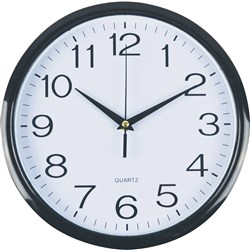 ITALPLAST WALL CLOCK 30CM ROUND WITH LARGE NUMBERS BLACK FRAME WHITE FACE