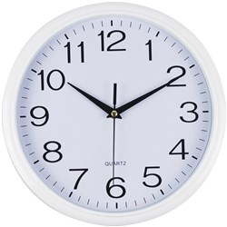 ITALPLAST WALL CLOCK 30CM ROUND WITH LARGE NUMBERS WHITE FRAME WHITE FACE