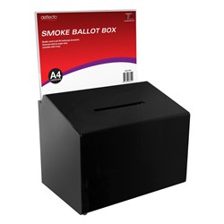 DEFLECTO BALLOT BOX LOCKABLE WITH A4 LANDSCAPE HEADER CARD SMOKE ACRYLIC