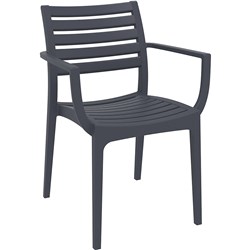 ARTEMIS HOSPITALITY DINING CHAIR WITH ARMS INDOOR OUTDOOR STACKABLE POLY ANTHRACITE