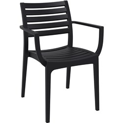 ARTEMIS HOSPITALITY DINING CHAIR WITH ARMS INDOOR OUTDOOR STACKABLE POLYPROPYLENE BLACK