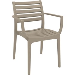 ARTEMIS HOSPITALITY DINING CHAIR WITH ARMS INDOOR OUTDOOR STACKABLE POLYPROPYLENE TAUPE