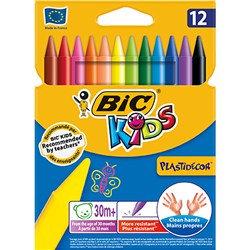 BIC PLASTIDECOR CRAYON VIVID COLOURS ASSORTED PACK OF 12