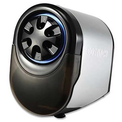 BOSTITCH QUIETSHARP GLOW ELECTRIC PENCIL SHARPENER 6 HOLE SILVER AND BLACK