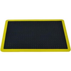 ITALPLAST ANTI FATIGUE BUBBLE MAT 90 X 60CM BLACK MAT YELLOW EDGING