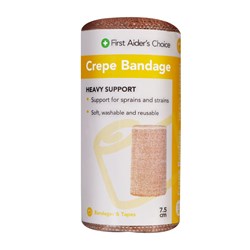 FIRST AIDER'S CHOICE HEAVY SUPPORT CREPE BANDAGE 7.5CM WIDE TAN