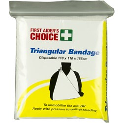FIRST AIDER'S CHOICE TRIANGULAR BANDAGE DISPOSABLE 110 X 110 X 155CM WHITE