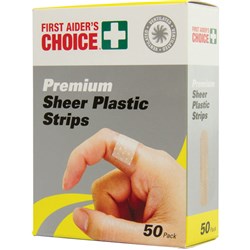 FIRST AIDER'S CHOICE PREMIUM PLASTIC STRIPS SHEER BOX OF 50