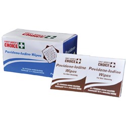 FIRST AIDER'S CHOICE POVIDONE IODINE WIPES BOX OF 100