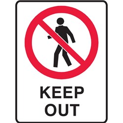 BRADY PROHIBITION SIGN KEEP OUT 450W X 600MMH METAL WHITE/RED/BLACK