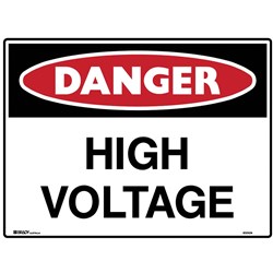 BRADY DANGER SIGN HIGH VOLTAGE 600W X 450MMH POLYPROPYLENE WHITE/RED/BLACK