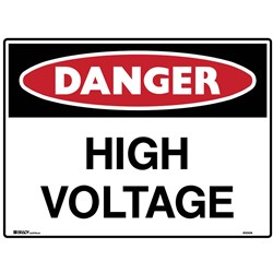 BRADY DANGER SIGN HIGH VOLTAGE 600W X 450MMH METAL WHITE/RED/BLACK