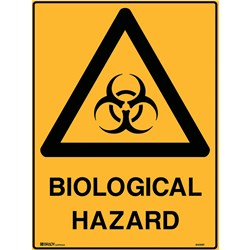 BRADY WARNING SIGN BIOLOGICAL HAZARD 450W X 600MMH POLYPROPYLENE YELLOW AND BLACK