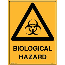 BRADY WARNING SIGN BIOLOGICAL HAZARD 450W X 600MMH METAL YELLOW AND BLACK