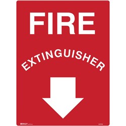 BRADY FIRE SIGN FIRE EXTINGUISHER WITH ARROW 450W X 600MMH POLYPROPYLENE WHITE/RED